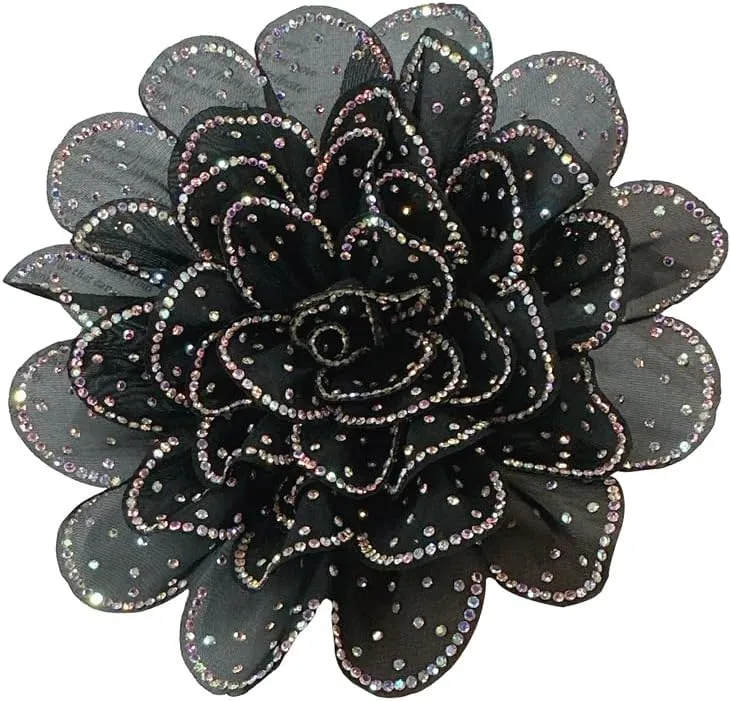 Rhinestone Camellia Flower Big Brooch Lapel Pins for Women Fashion Crystal Fabric Floral Brooches Pin for Dresses Suit Accessories Jewelry Boutonniere Corsage Wedding Party 140mm