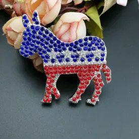 Rhinestone USA Flag Democratic Donkey Patriotic Political Lapel Brooch Pin