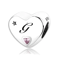 S925 Silver New Alphabet Initial Letter G Heart Charm For Bracelet and Necklace