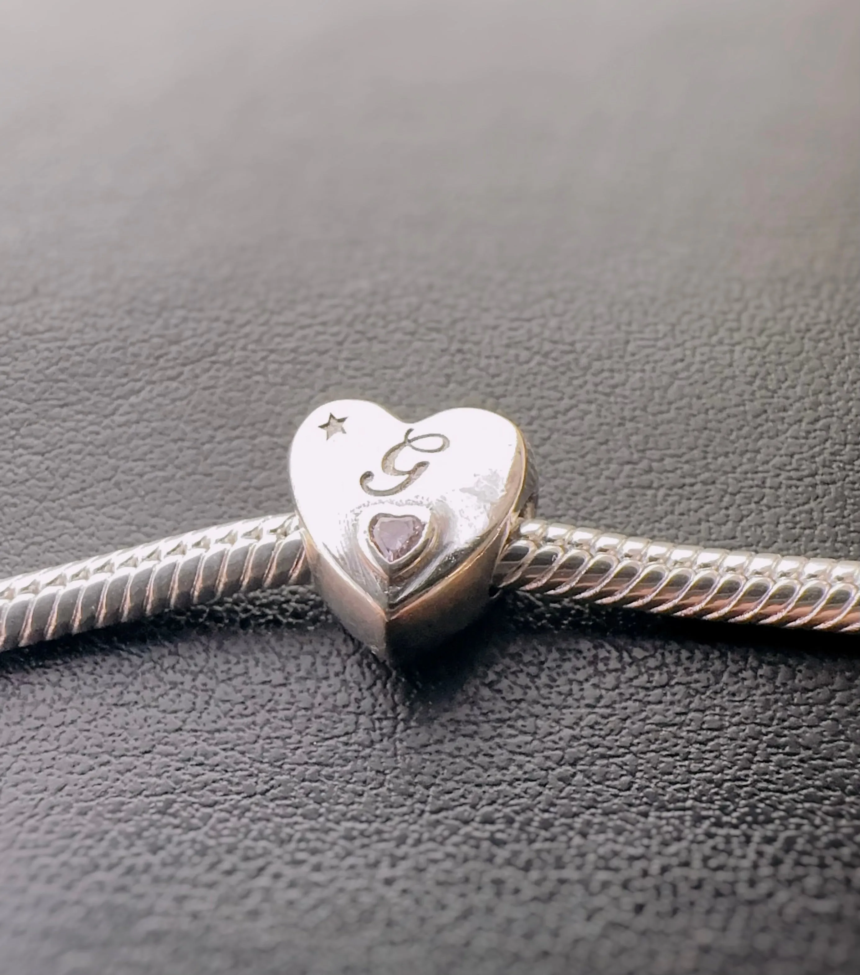 S925 Silver New Alphabet Initial Letter G Heart Charm For Bracelet and Necklace