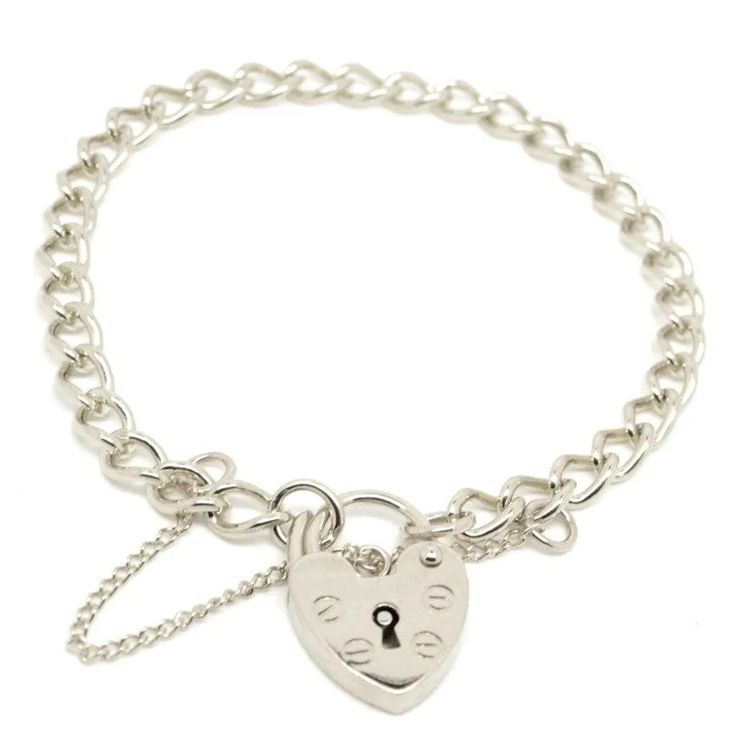 Silver Child's curb charm bracelet with padlock