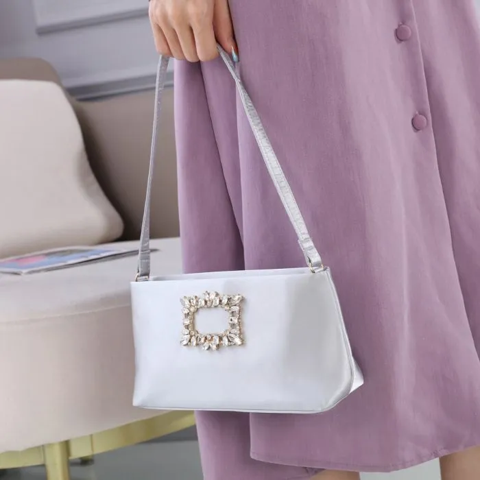 Silver Satin Evening Bag