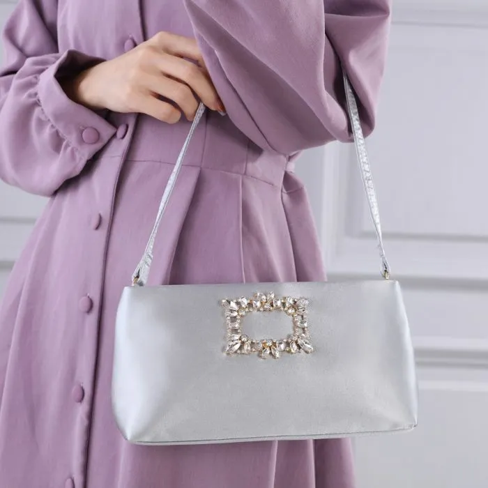 Silver Satin Evening Bag