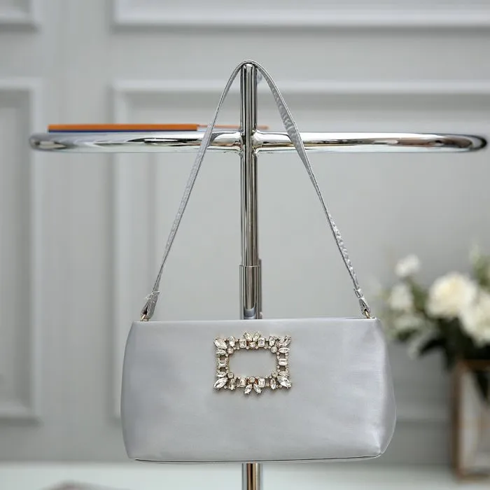 Silver Satin Evening Bag