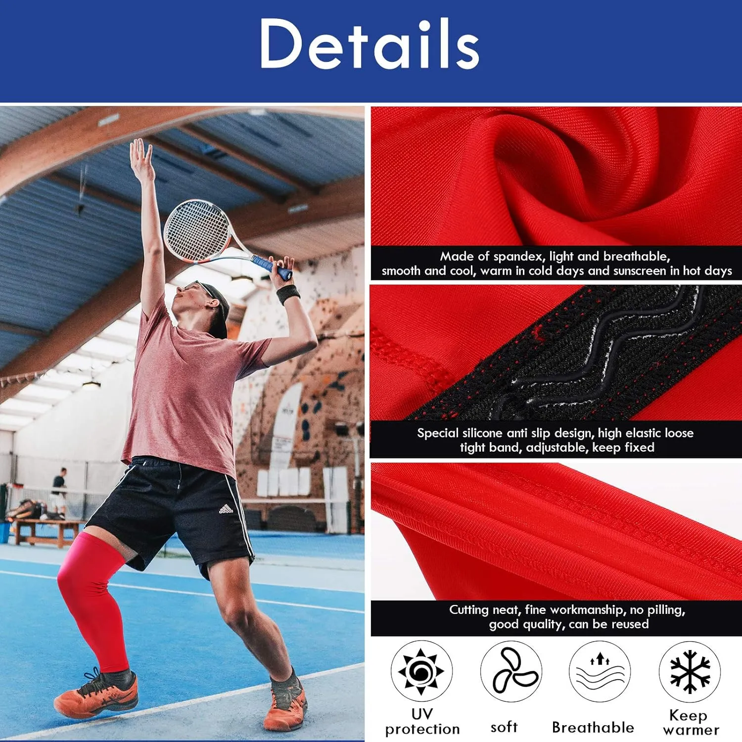 Skylety 4 Pieces Leg Sleeves Cooling Long Sleeves UV Protection for Men Women