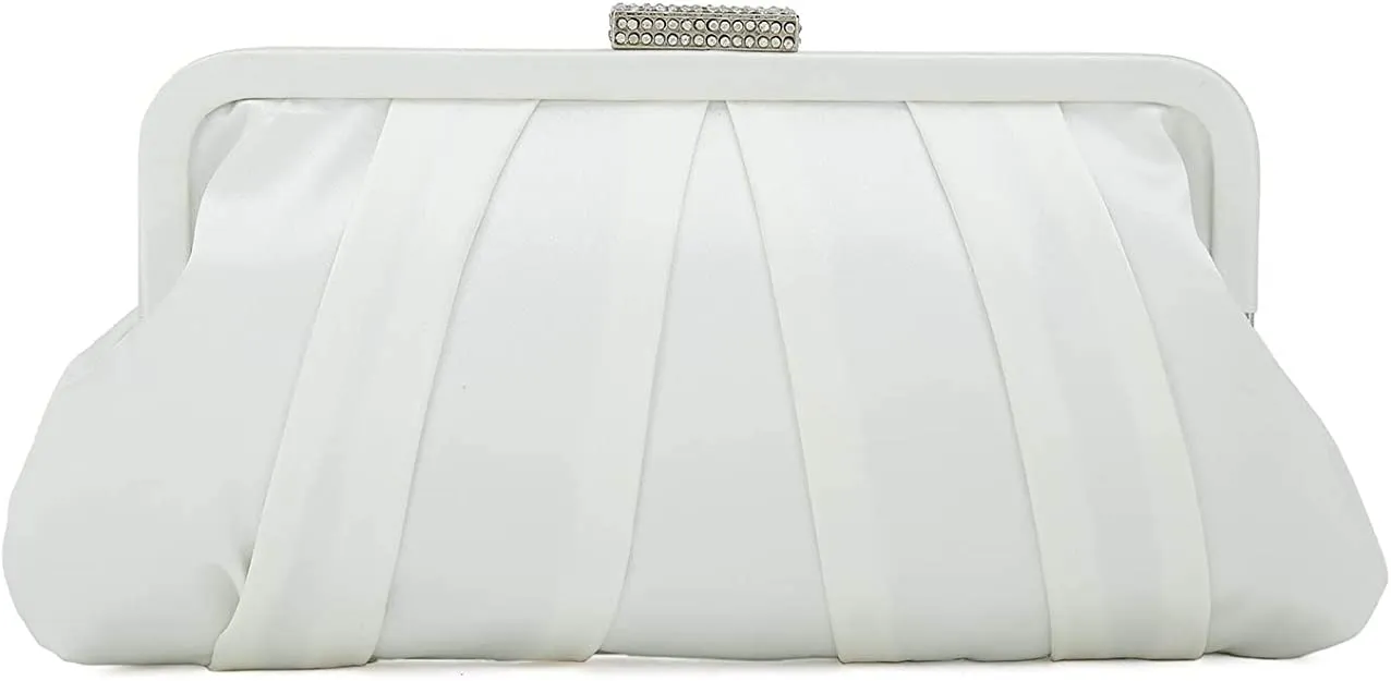 Special Occasion Satin Pleated White Evening Bag