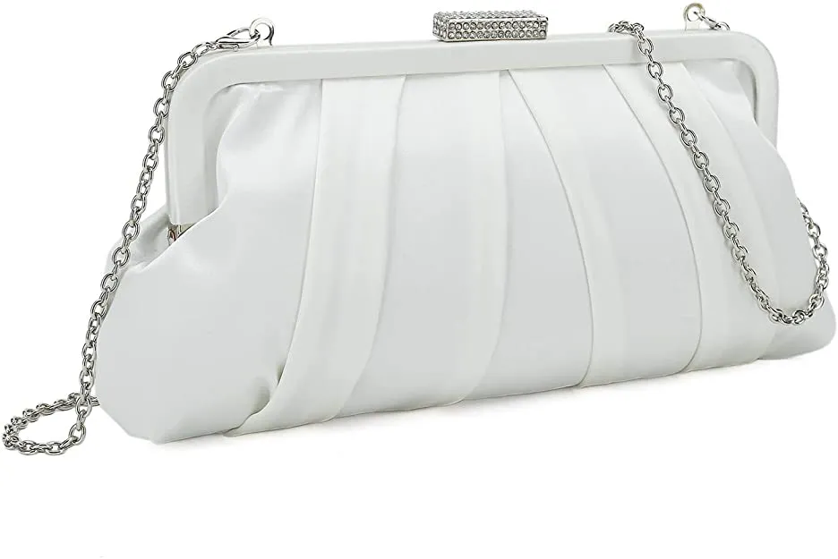 Special Occasion Satin Pleated White Evening Bag