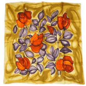 Vintage 1950s Jacques Fath Paris Silk Twill Scarf Modernist Rose Flowers 30.5 Inch