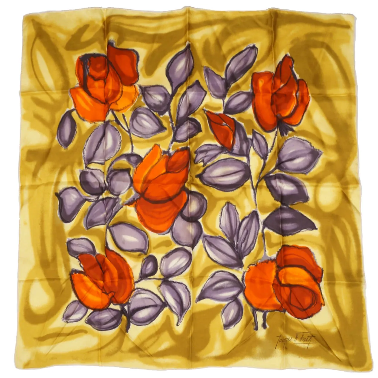 Vintage 1950s Jacques Fath Paris Silk Twill Scarf Modernist Rose Flowers 30.5 Inch