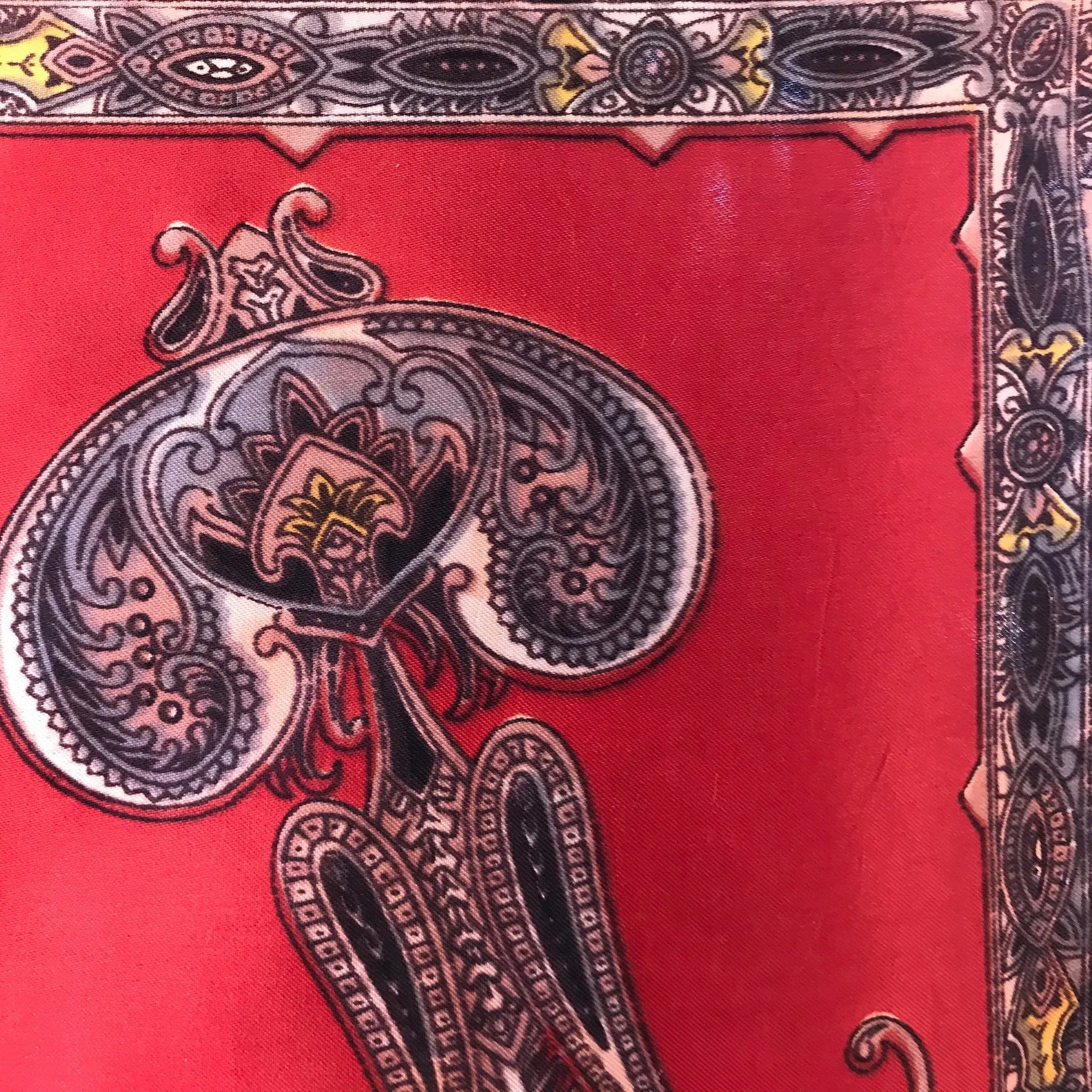 Vintage Silk Scarf Red Jellyfish Design - Square - OOAK