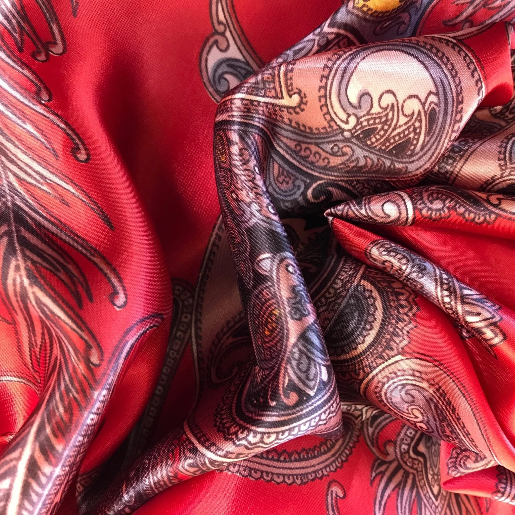 Vintage Silk Scarf Red Jellyfish Design - Square - OOAK