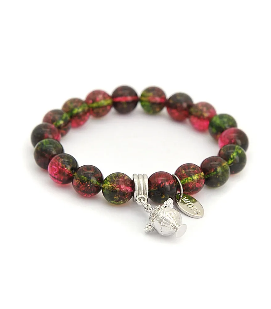 Watermelon Tourmaline with Happiness Vase Charm Bracelet