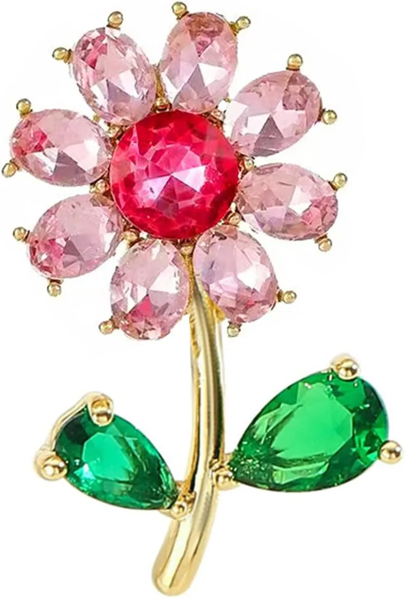 WCRAZYE Sunflower Flower Brooch Pin for Women Girls Elegant Enamel Crystal Rhinestone Yellow Flower Plant Brooch Pin, Charm Sun Flower Coat Brooch for Mom Christmas Valentine's Day Jewelry Gifts