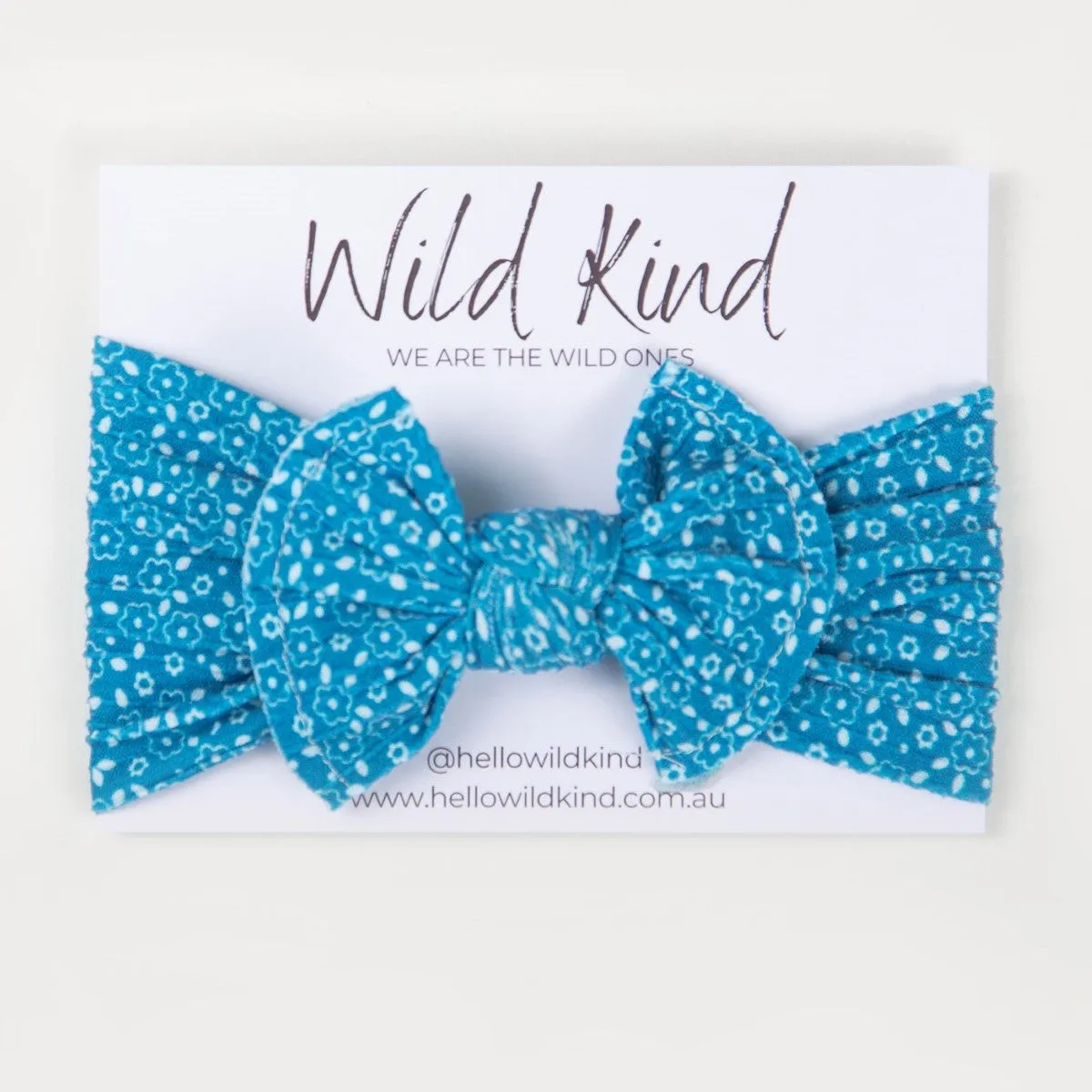 Wild Kind Ayla Wide Bow Headband - Blue Floral