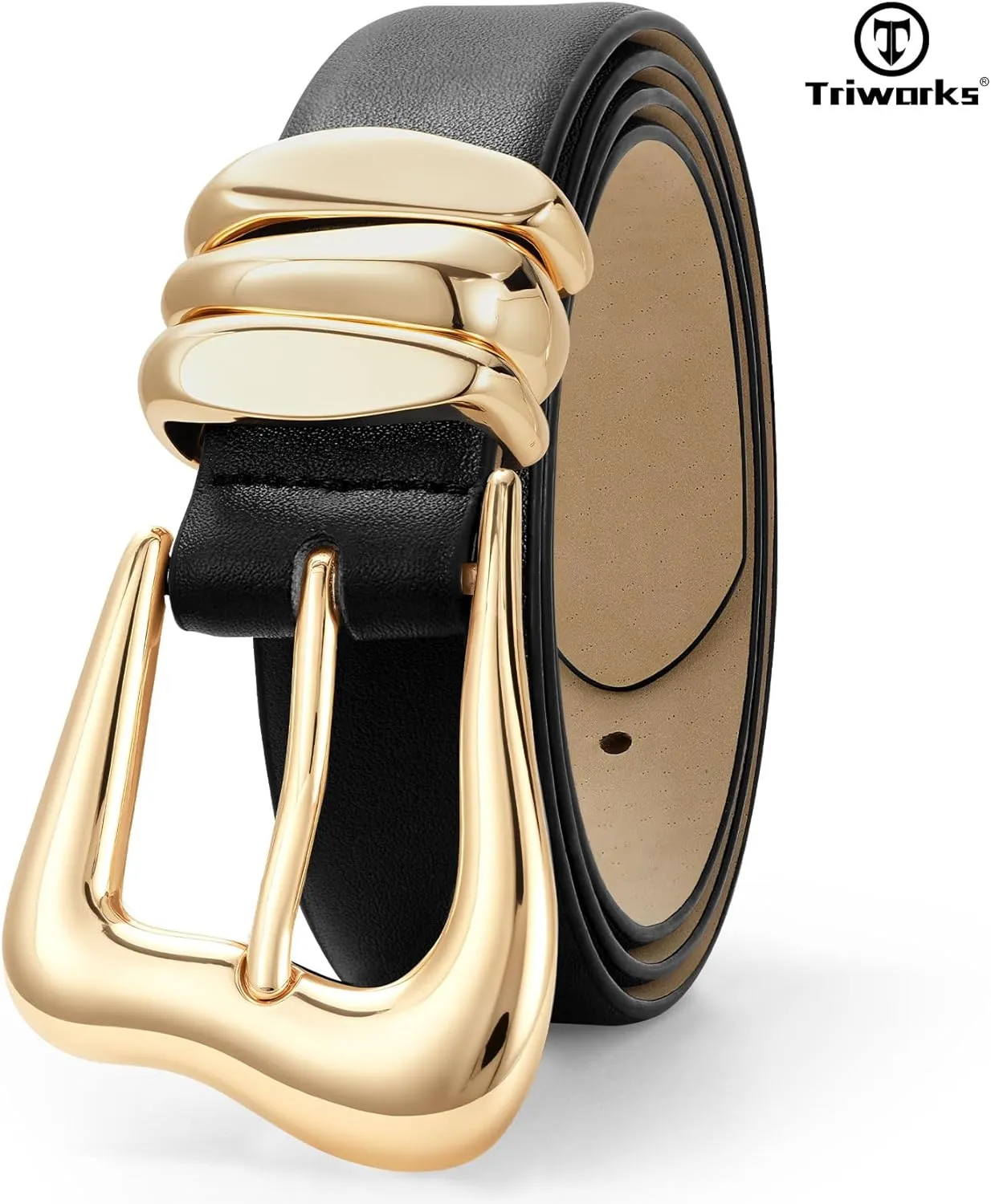 Women Leather Belt with Gold Buckle Fashion Ladies Leather Waist Belt for Jeans Pants