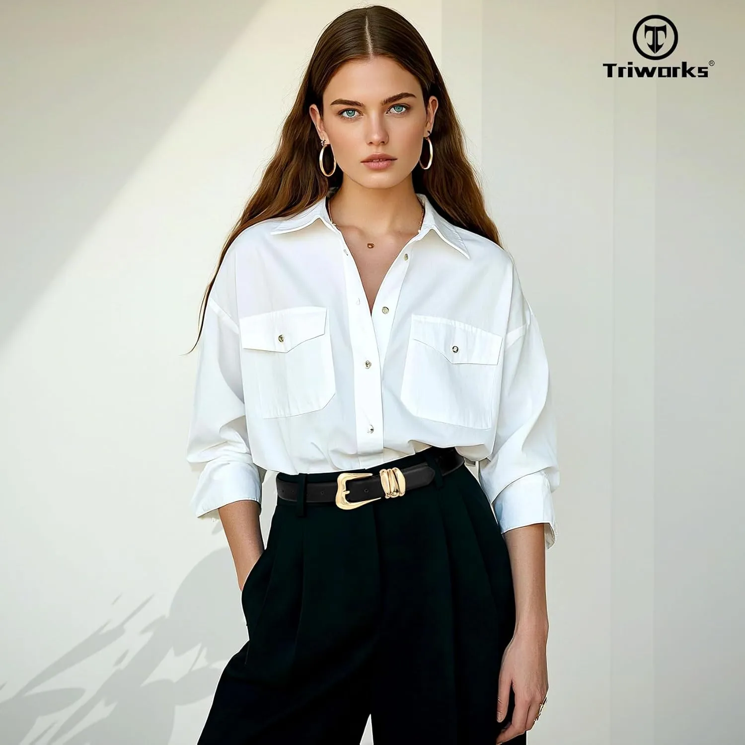 Women Leather Belt with Gold Buckle Fashion Ladies Leather Waist Belt for Jeans Pants