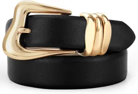 Women Leather Belt with Gold Buckle Fashion Ladies Leather Waist Belt for Jeans Pants